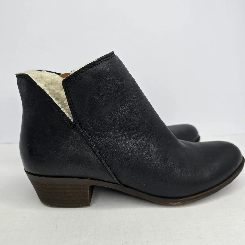 Lucky Brand Banterr2 Ankle Boots Womens Size 7.5 M Black Leather‎ Side Zip Shoes - Picture 3 of 12